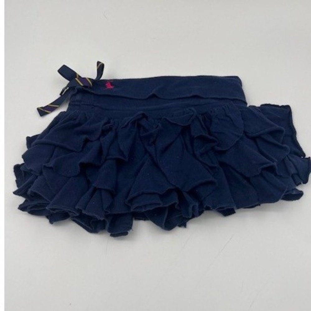 Polo Ralph Lauren Girls Navy Blue Tiered Ruffle Skort Shorts Size 2 2T Pink Pony
